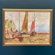 Original Swedish Oil On Canvas – “Sailing Ships” By Melker – Dated 70, Vintage & Framed – 57 × 75 Cm (22.4" × 29.5")