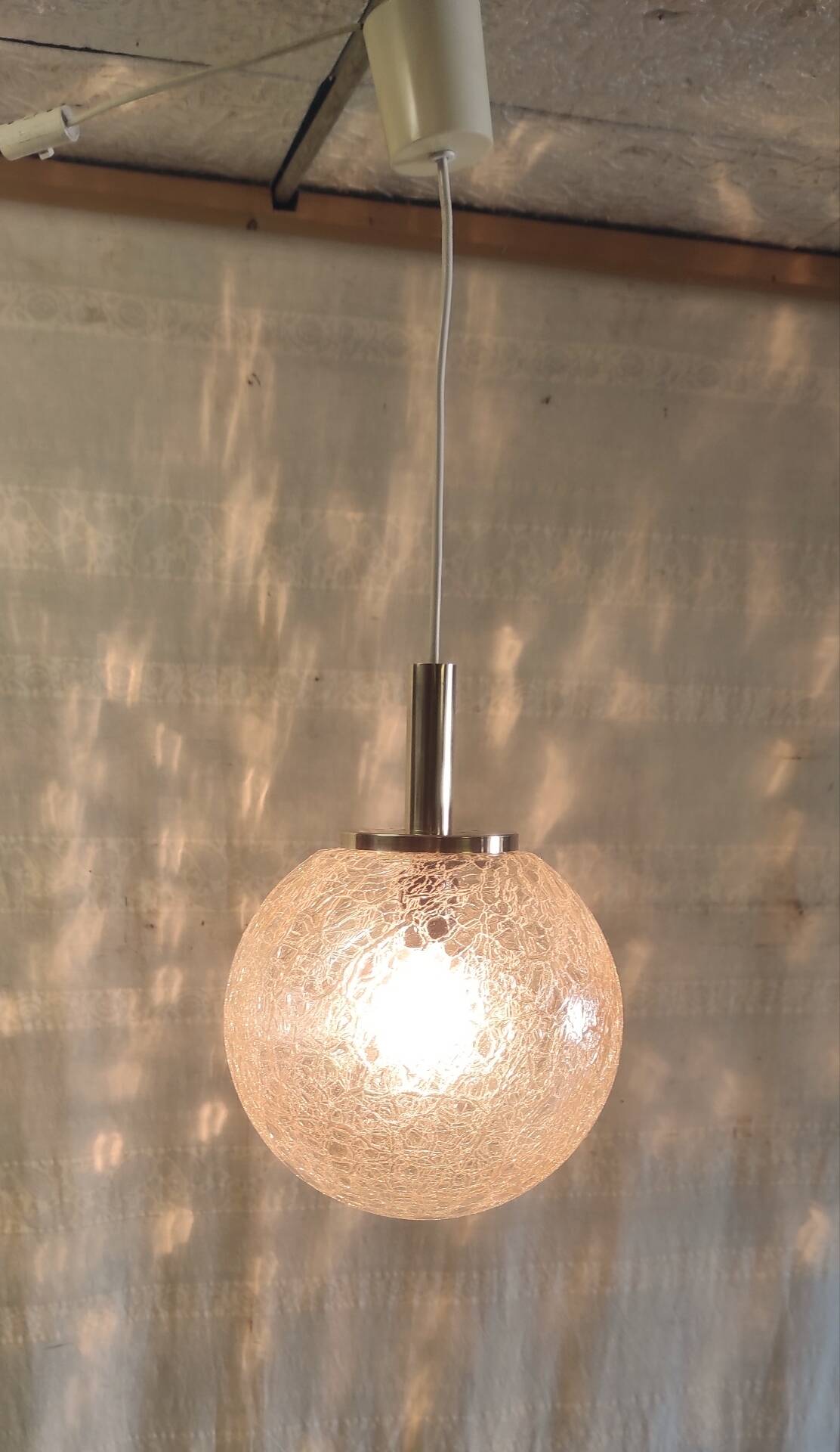 70's amber glass and brass suspension design
