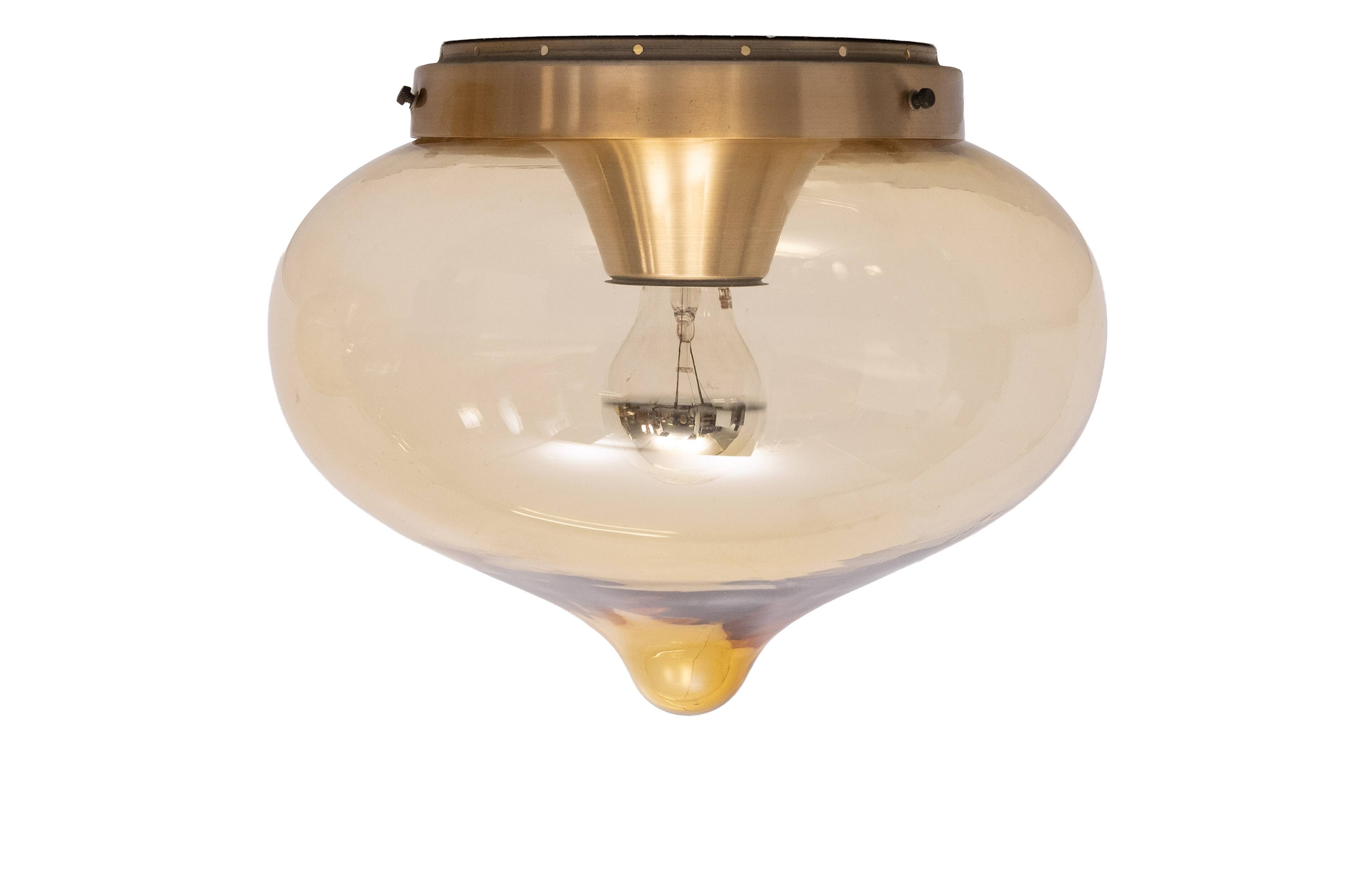 3 plafonniers en verre fumé par Dijkstra Lamps, années 1970