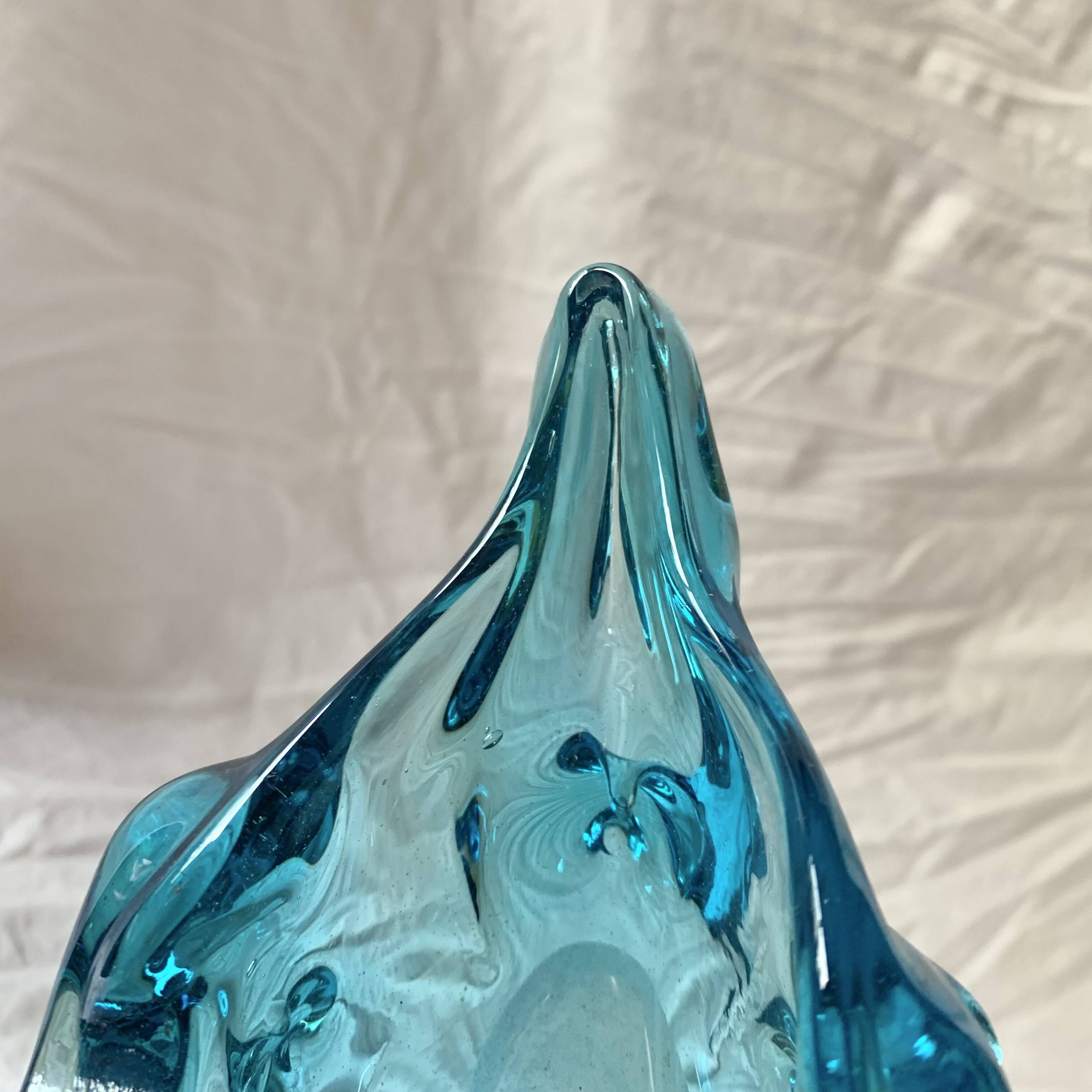 Vintage blue blown glass ashtray