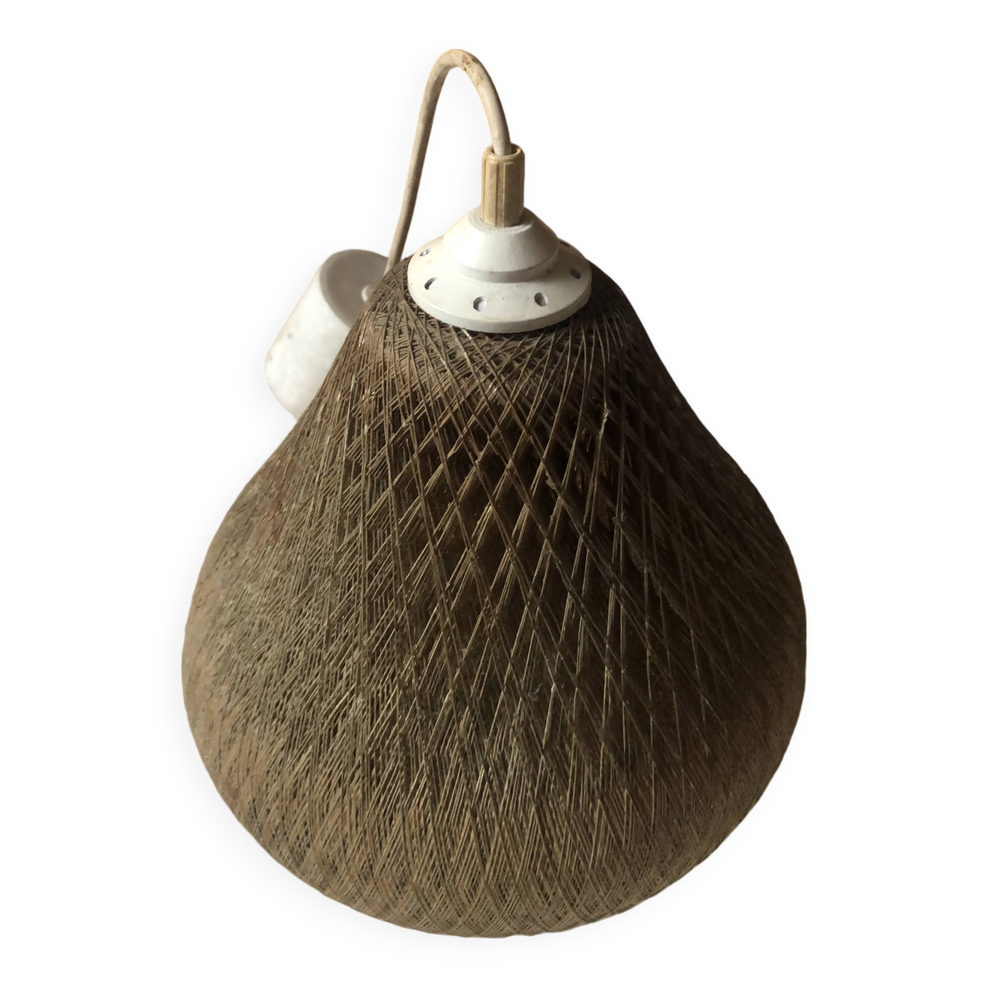 Pendant light with dark beige braided wire vintage 70s