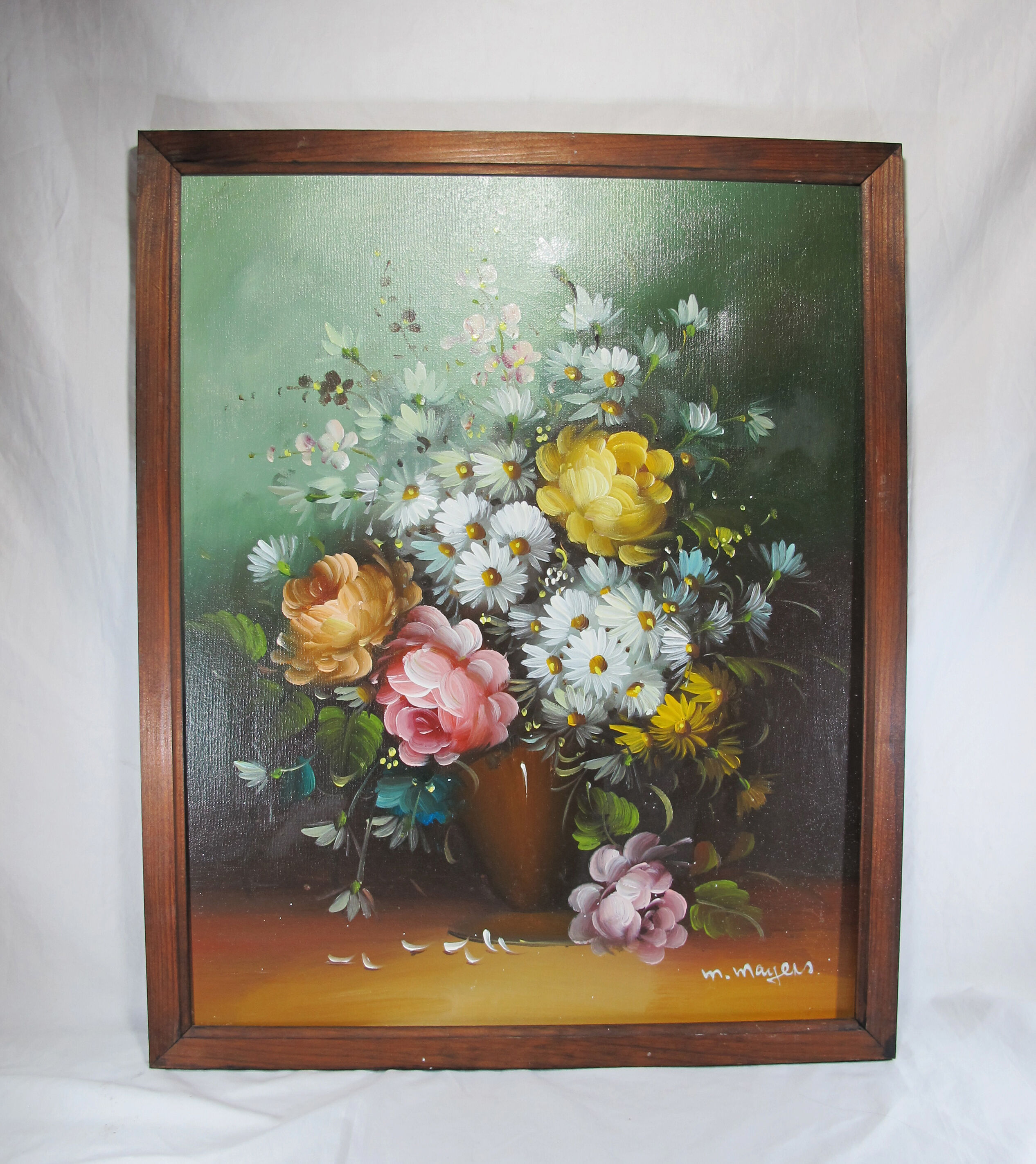 Oil painting still life vase bouquet of flowers signed