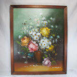 Oil painting still life vase bouquet of flowers signed