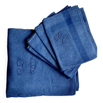 Tablecloth set + 6 antique napkins monogrammed JD