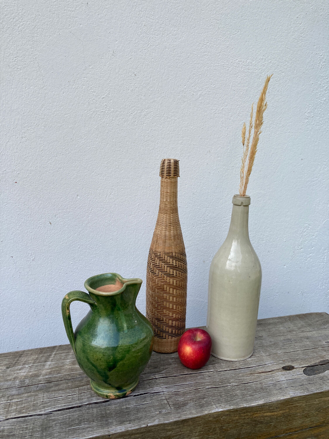 Green glazed terracotta pitcher / potter's ceramic vase
