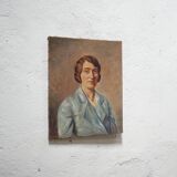 Portrait painting, Painting on old canvas signed Raymond Casez