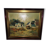 Tableau peinture a l'huile signé Sokol 1972