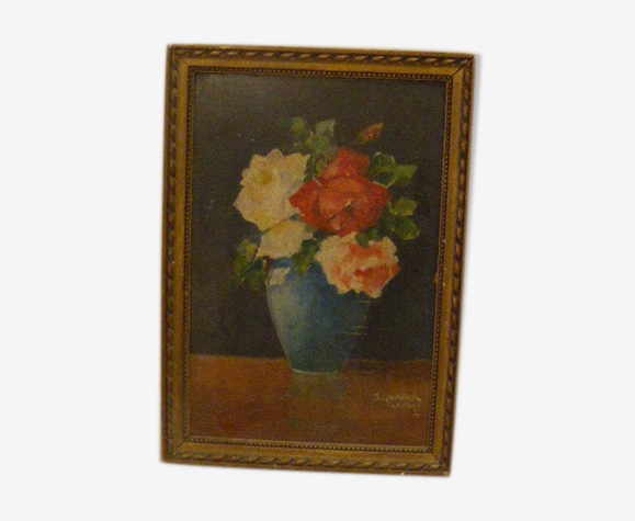 Tableau le bouquet de roses signé par J. Gaertner huile sur bois art deco