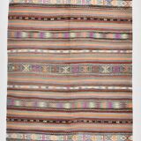 6x8 Ethnic Striped Green & Orange Kilim Rug, 176x230Cm