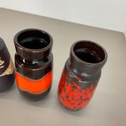 Set of Four Vintage Pottery Fat Lava Vases Made by Scheurich, Germany, 1970s