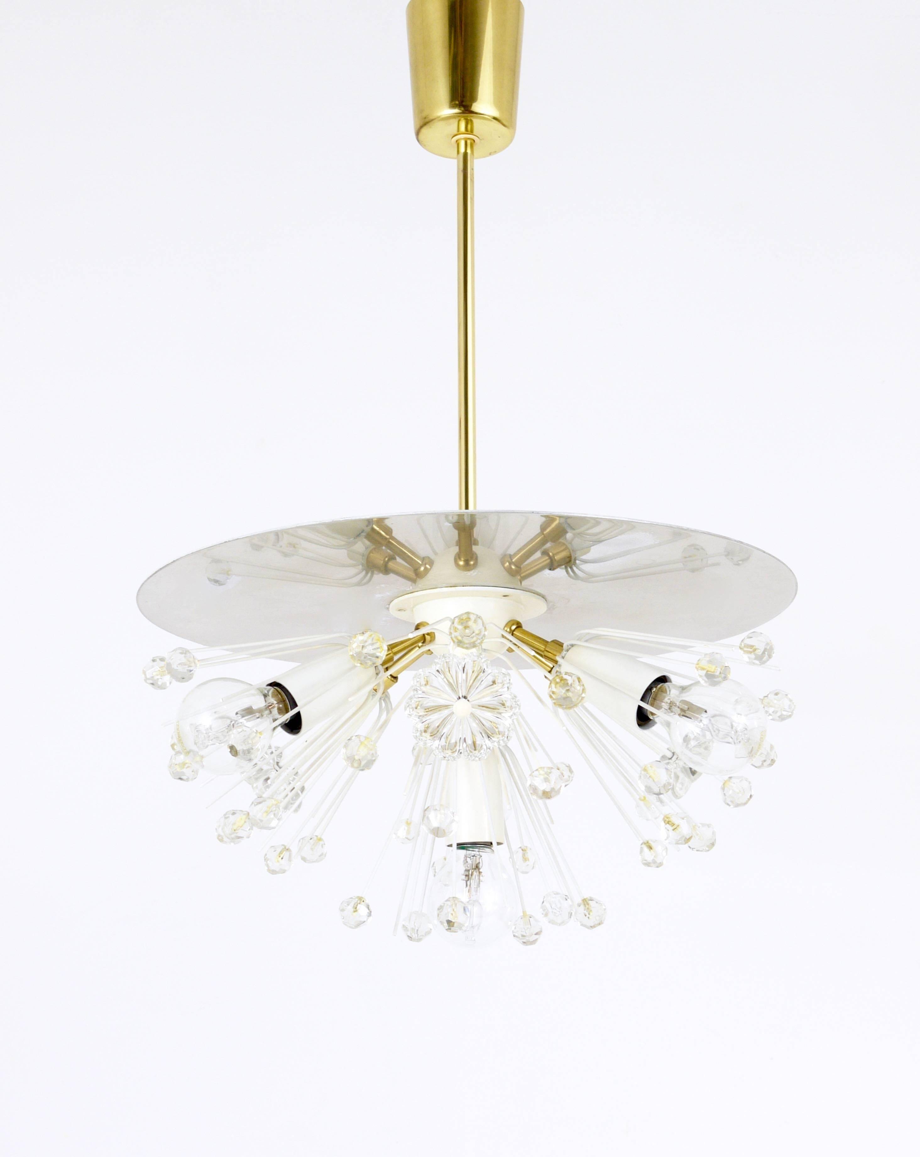 Emil Stejnar Lustre Blowball en Laiton et Cristal, Rupert Nikoll, Autriche, Années 1950