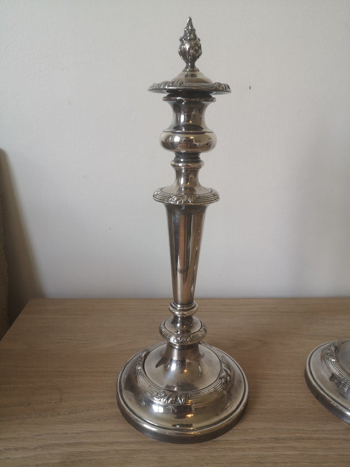 Pair of candlesticks- silver metal- around 1940