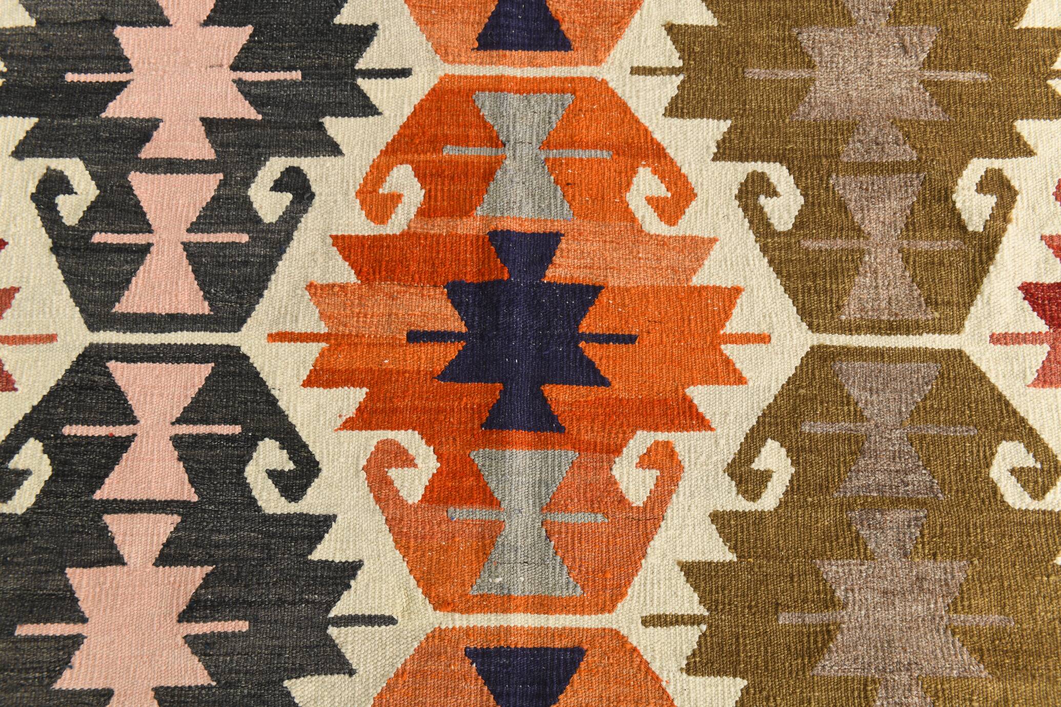9x12 Multicolor Geometric Vintage Kilim Rug, 264x383Cm