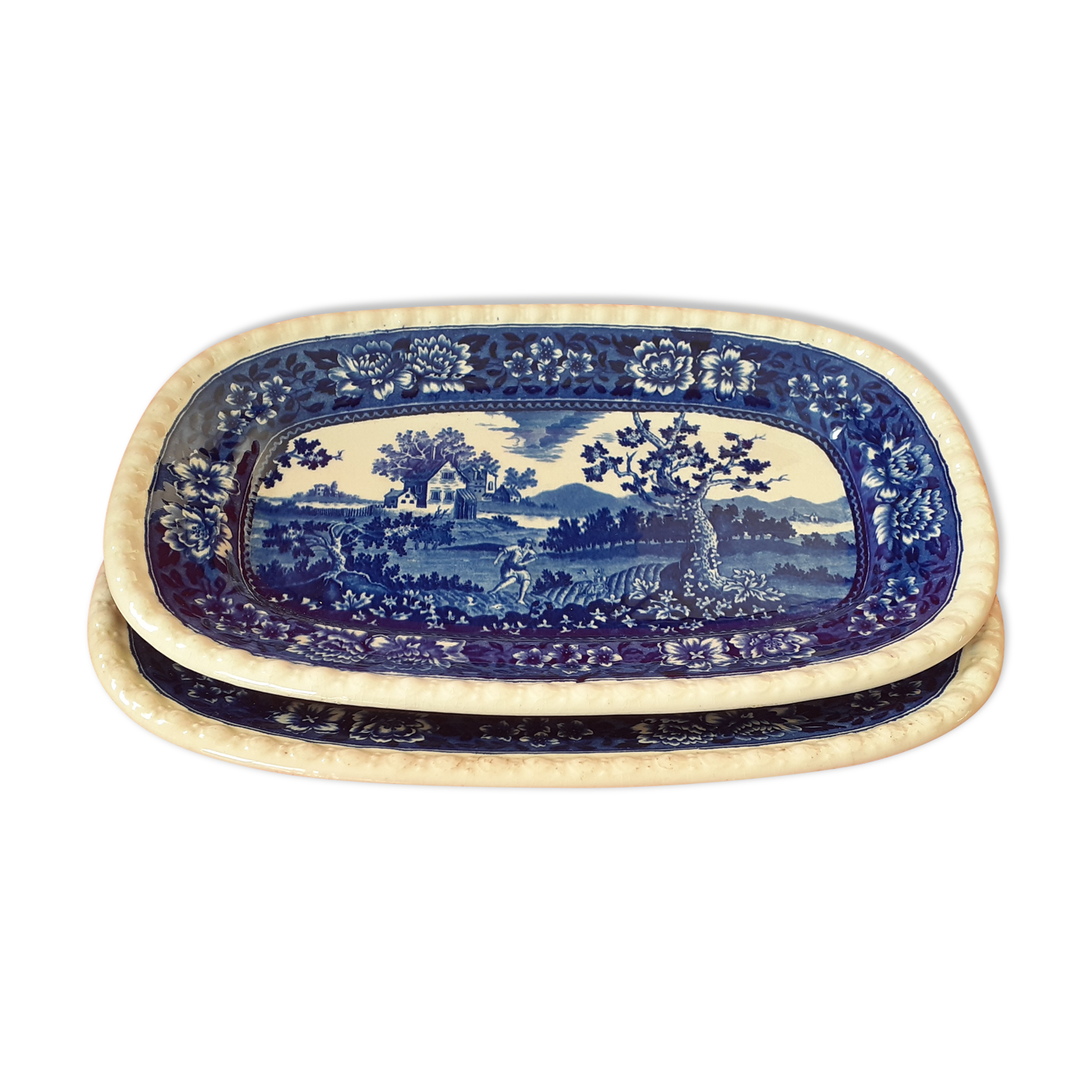 Blue dishes, square in Villeroy and old Boch, Rusticana model