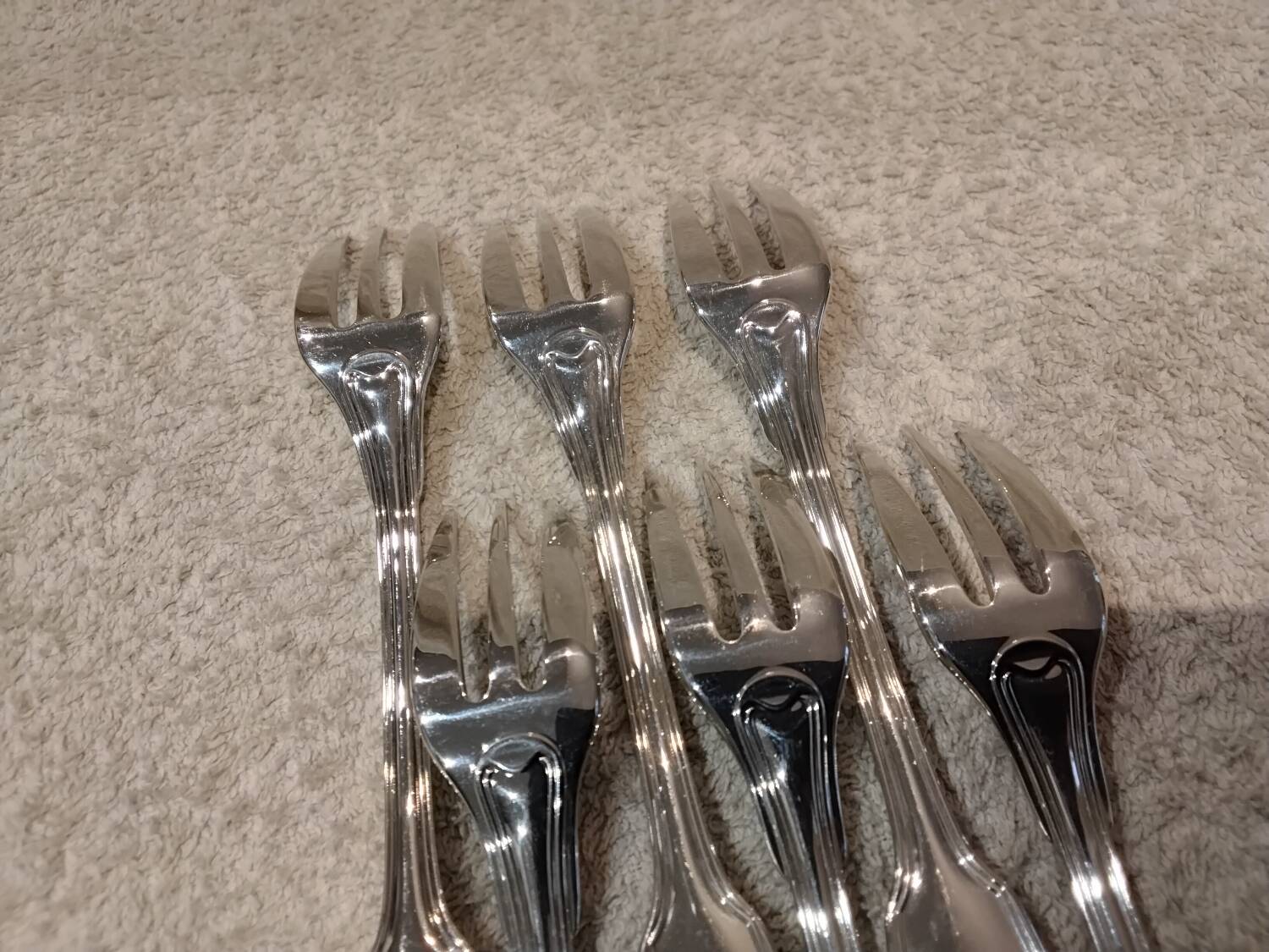 6 fourchettes à gateaux métal argenté orfèvre Christofle Chinon 16cm