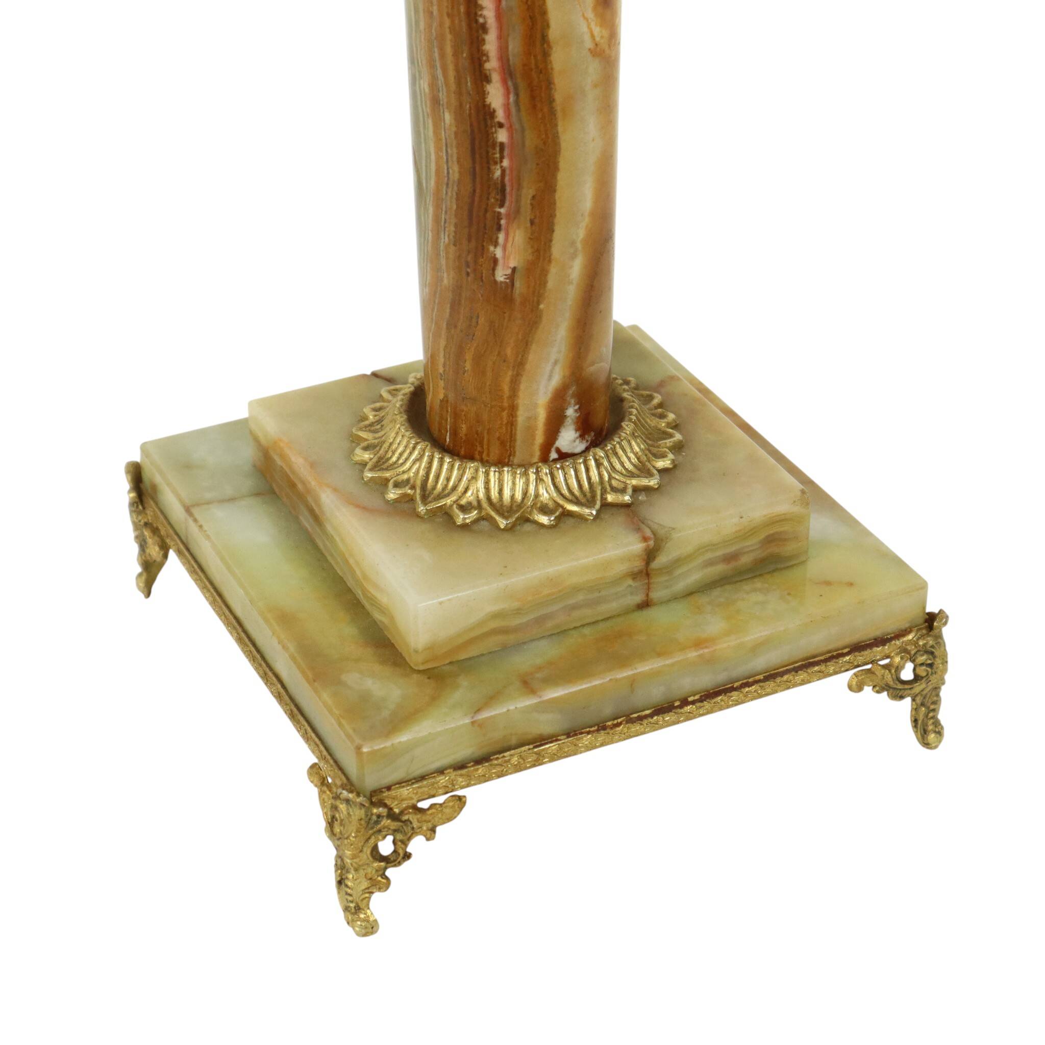 Classic Onyx and Brass Column Table Lamp 20th Century