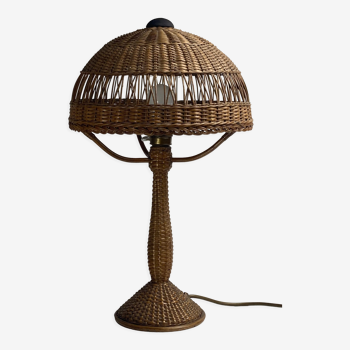 Art deco rattan wicker mushroom table lamp, ca 1930s