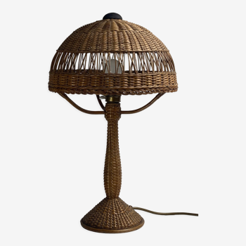 Lampe de table en rotin en rotin art déco champignon, vers 1930