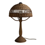 Art deco rattan wicker mushroom table lamp, ca 1930s
