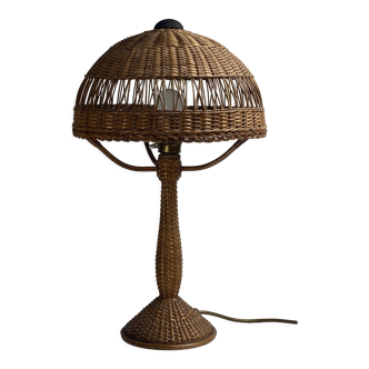 Art deco rattan wicker mushroom table lamp, ca 1930s