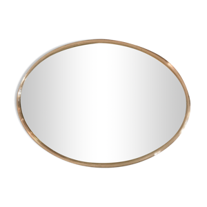 Grand miroir art déco ovale 60 x 44 jonc strié en argent miroir au mercure chrome 1930