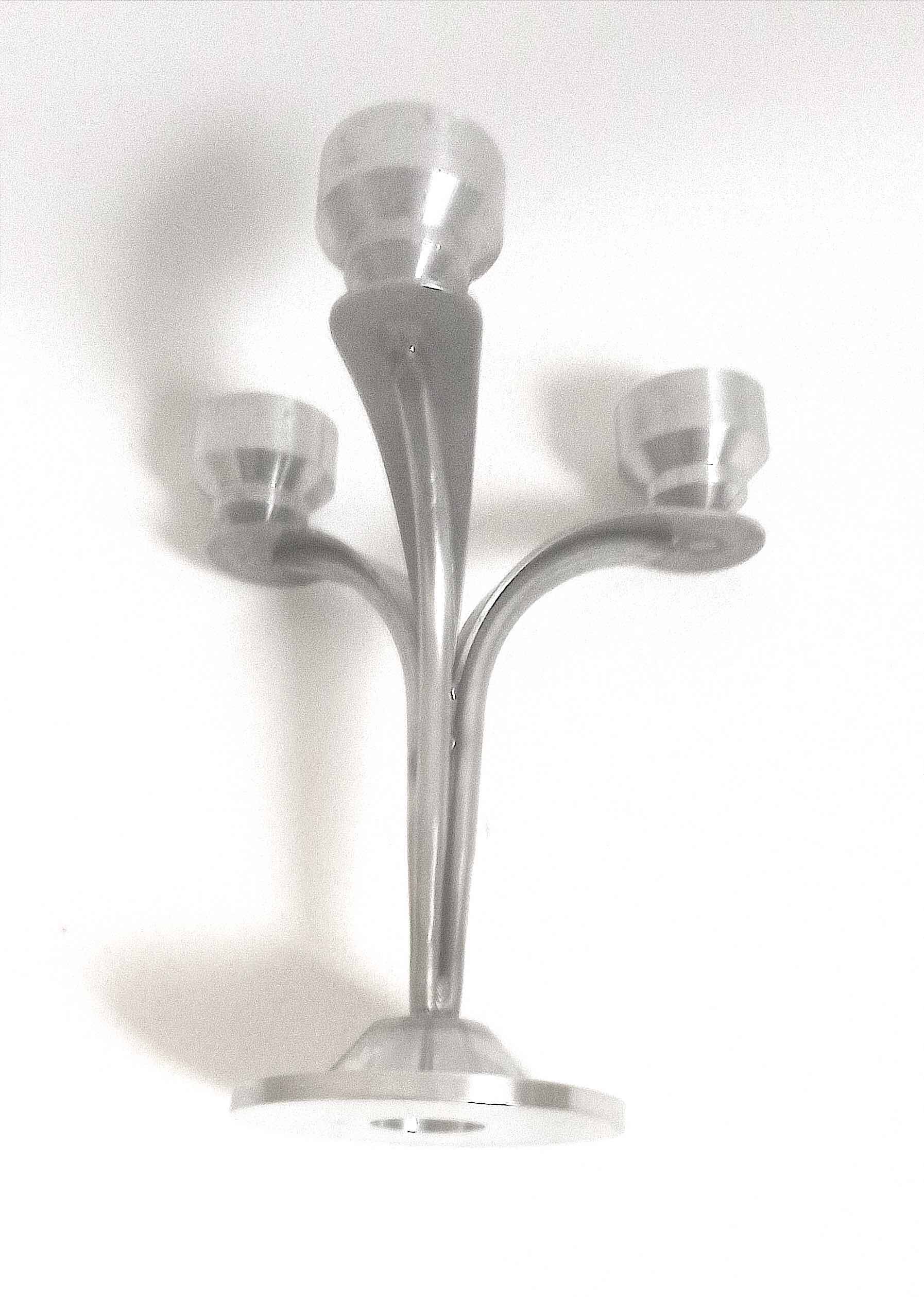 3-light solid stainless steel chandelier Height 22.5 cm Late 1960s
