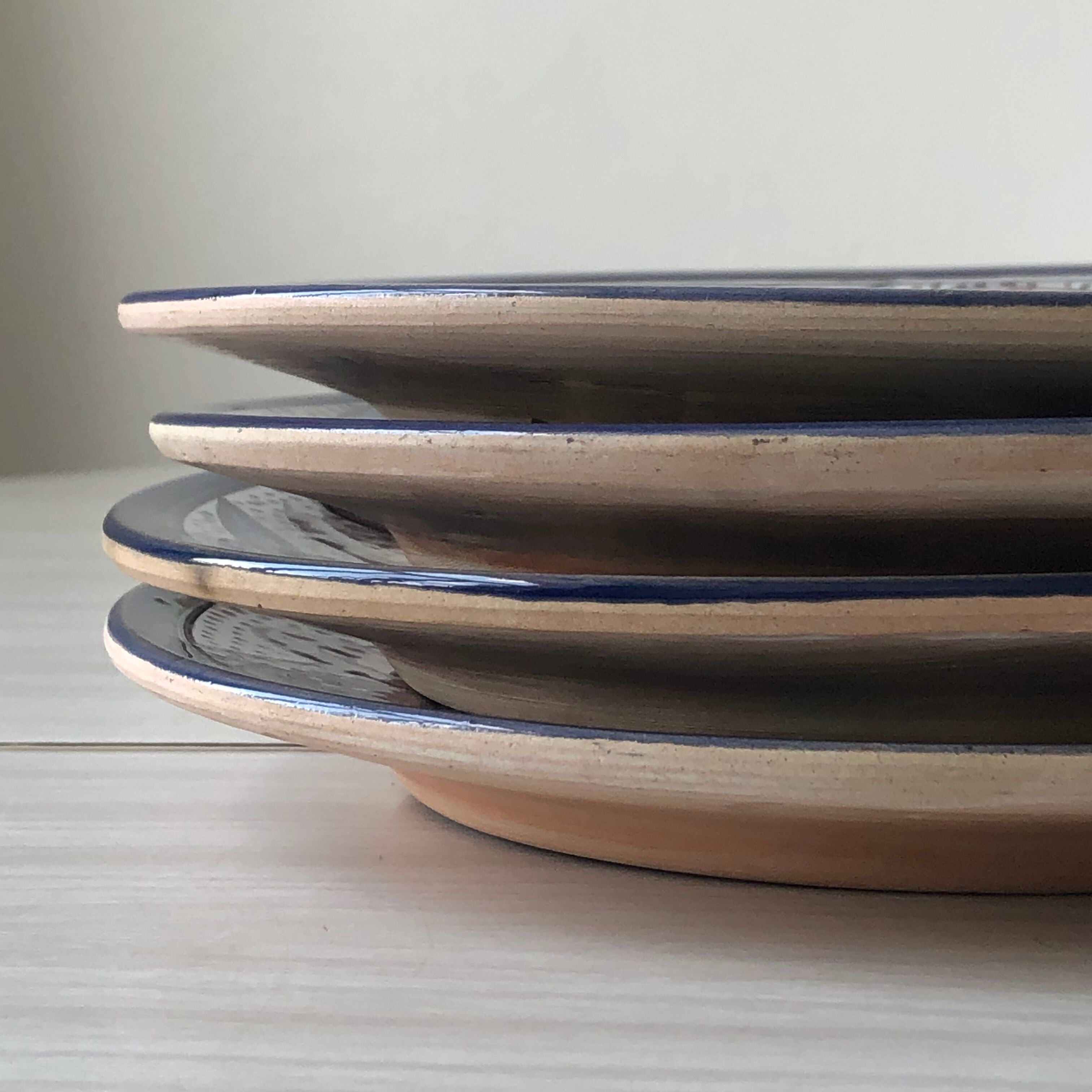 4 colorful flat plates with a fish pattern