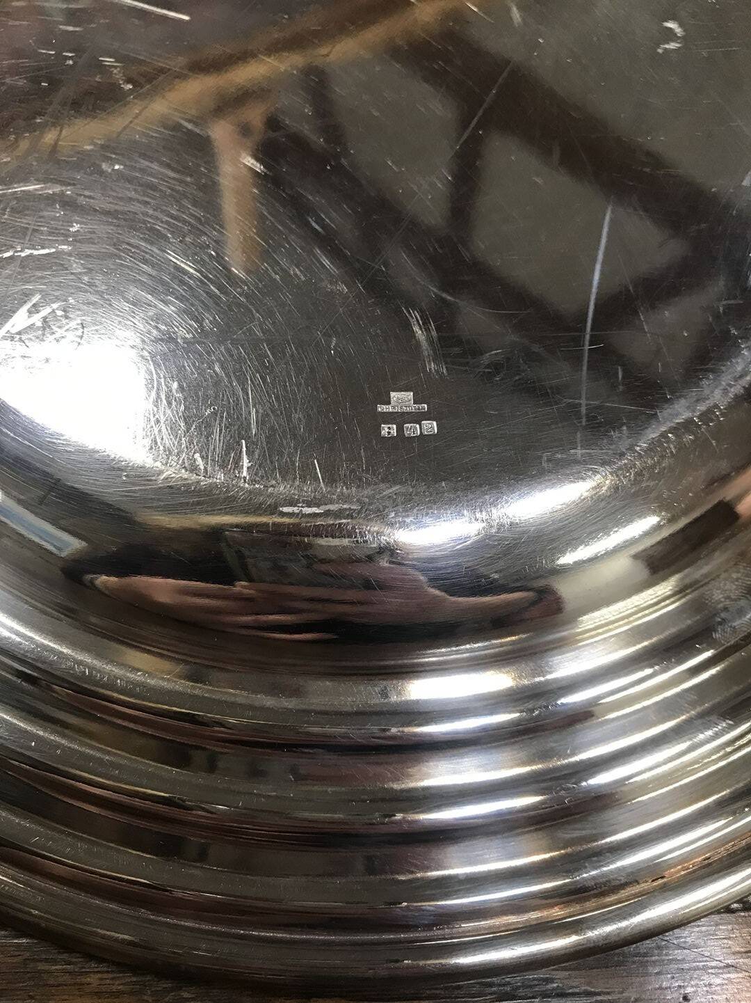 Round silver-plated dish, Christofle.