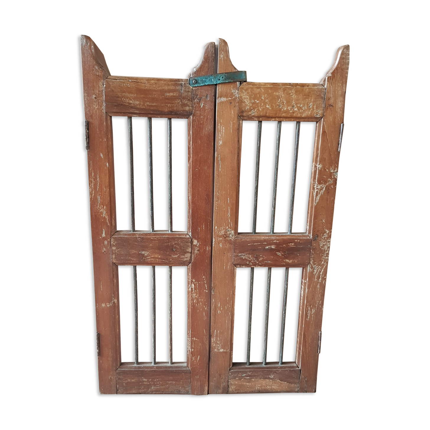 Old Burmese teak gate with openwork wrought iron panels