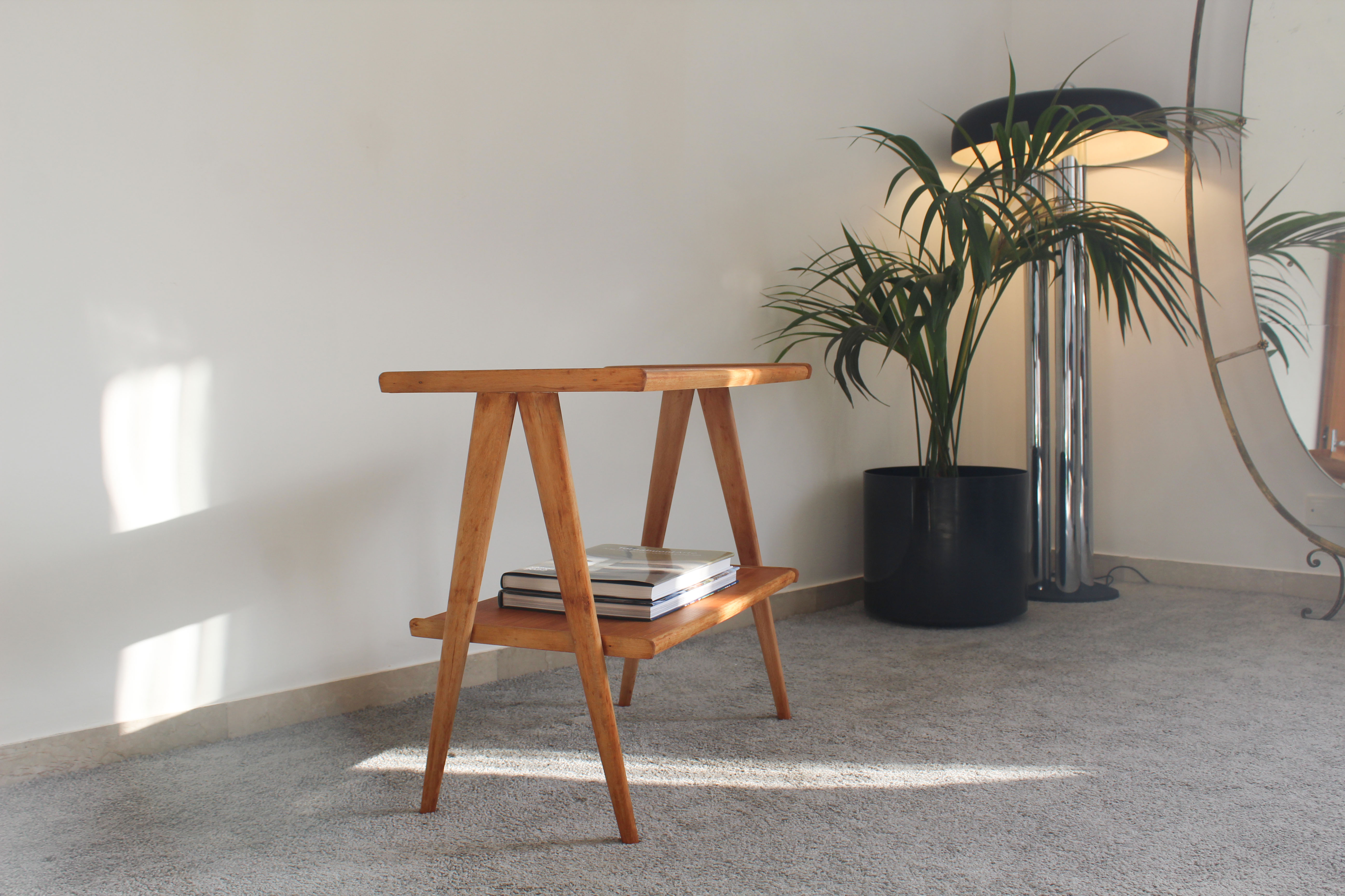 Beech wood coffee table, restored, Italy 50s