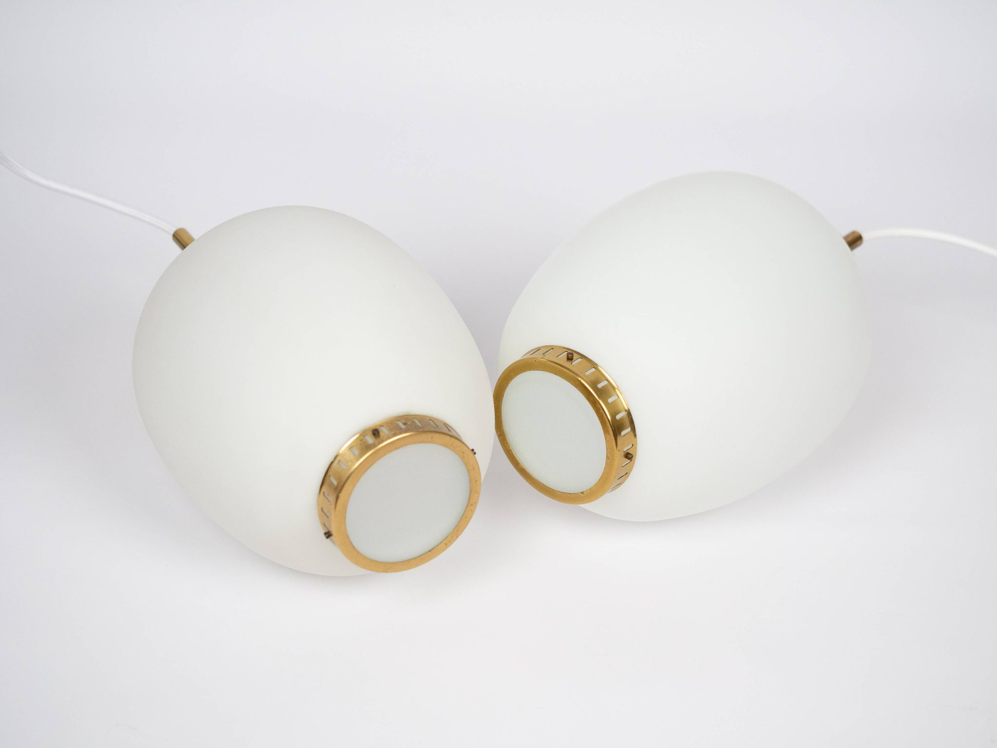 Pair of 2 Danish vintage pendant lamps Kina by Bent Karlby, Lyfa, 1946