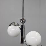 Czechoslovak Art Deco chrome chandelier with opaline glass, 1930s