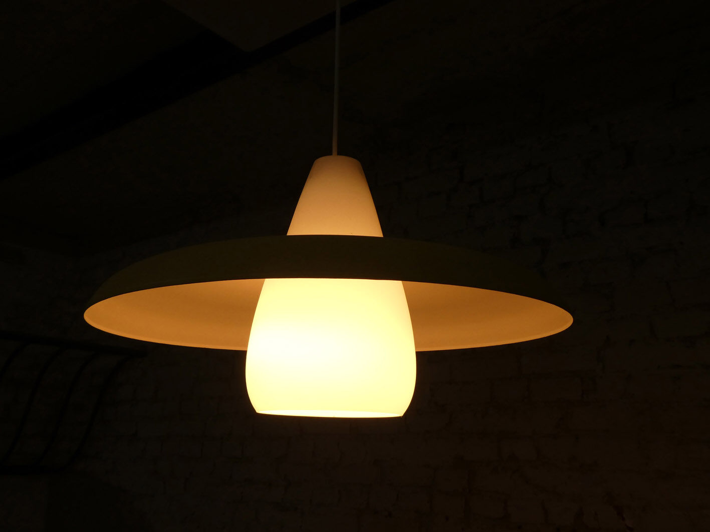 Granite metal & opaline hanging lamp 1950