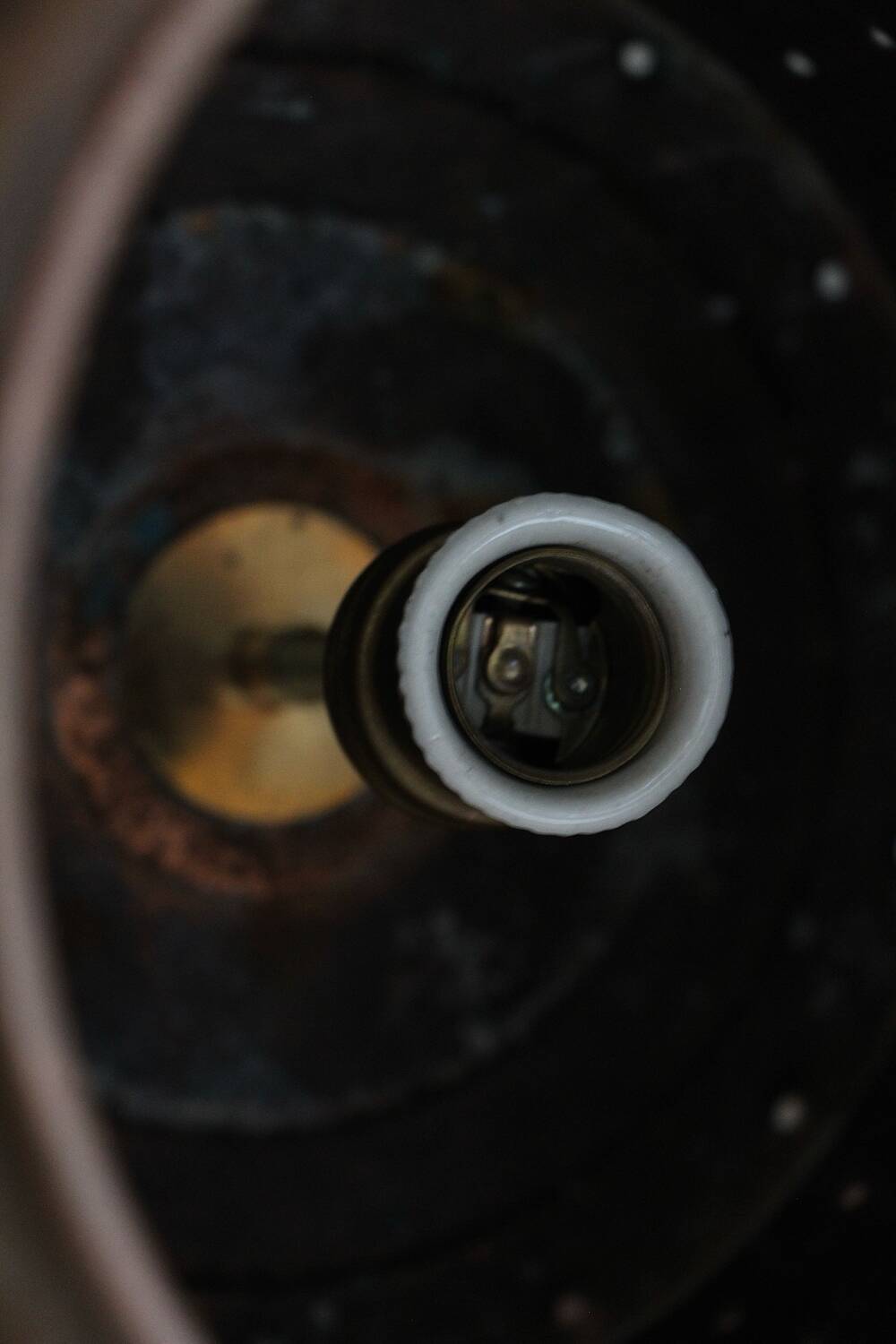 Industrial copper chandelier with patina France 1960