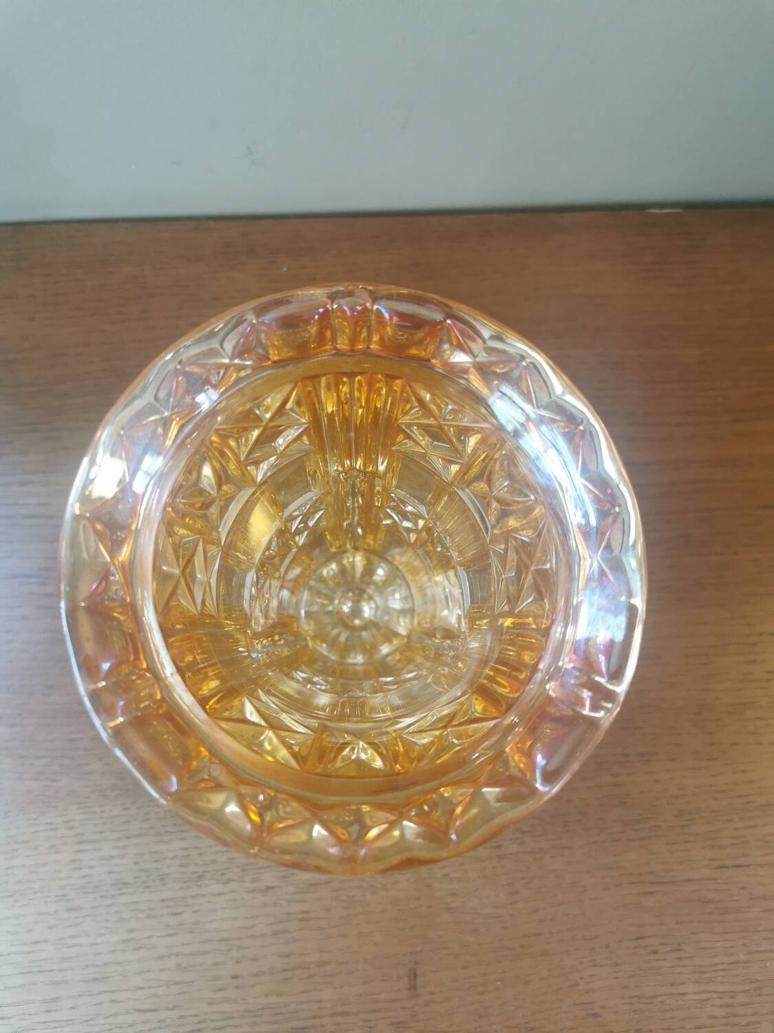 Art deco vase in orange iridescent glass