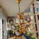 Chandelier gilded metal leaves by Hans Kogl, 1970's