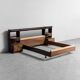 Lit double en bois, tissu, vintage moderne des années 70