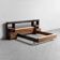 Lit double en bois, tissu, vintage moderne des années 70