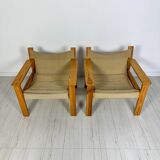 '70s set of 2 pine & canvas lounge chairs by Erik Wørts for IKEA