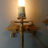 Pair of gold metal wall lamps Ferro Arte, 60s-70s