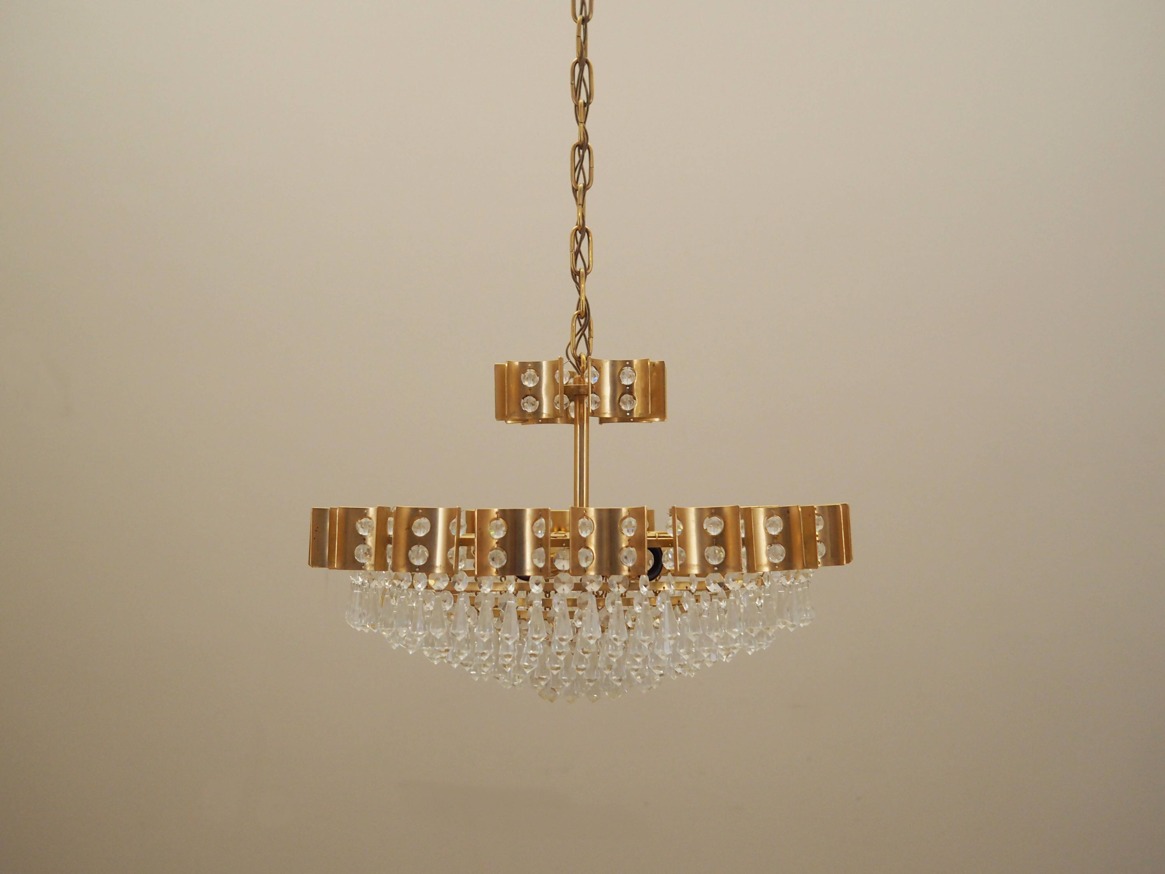 Brass chandelier, Danish design, 1970s, produced in Denmark
