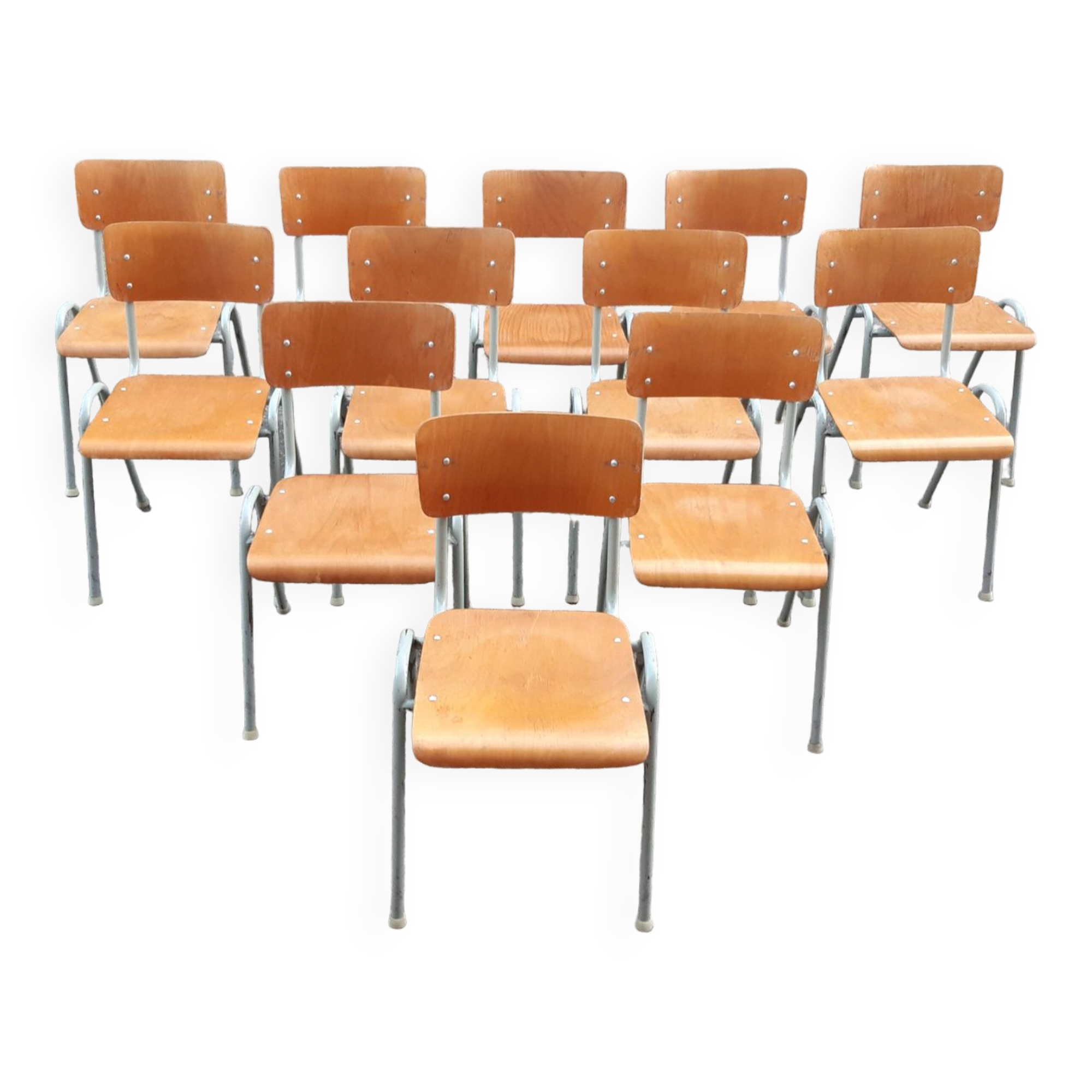 Set of 12 vintage industrial chairs
