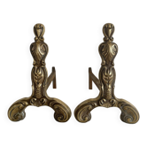 Pair of brass and cast iron fire dogs