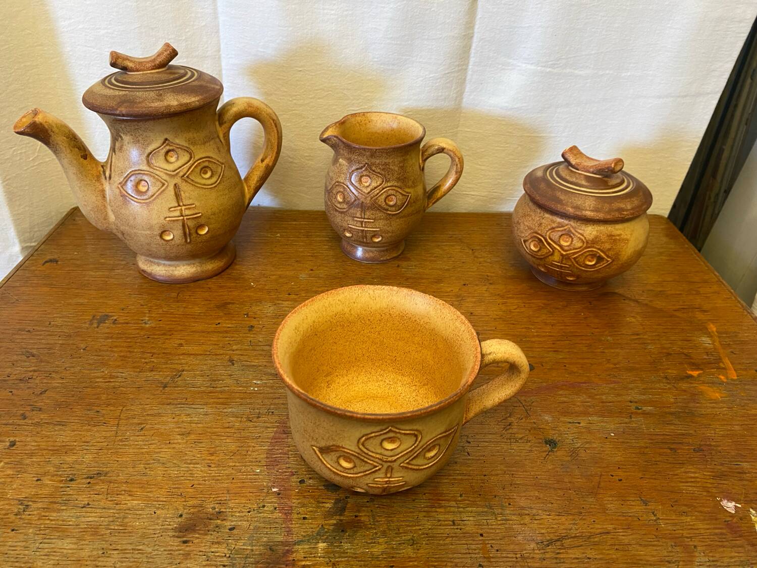 Antique tea coffee set vallauris vintage beige ceramic #c644