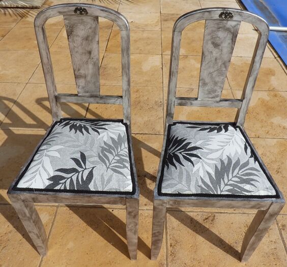 Set of 2 chic chairs with top fabrics patterned wooden leaf quality