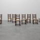 Set of 8 Brutalist Mid-Century Chairs in Wood and Wicker, Belgium ca. 1970