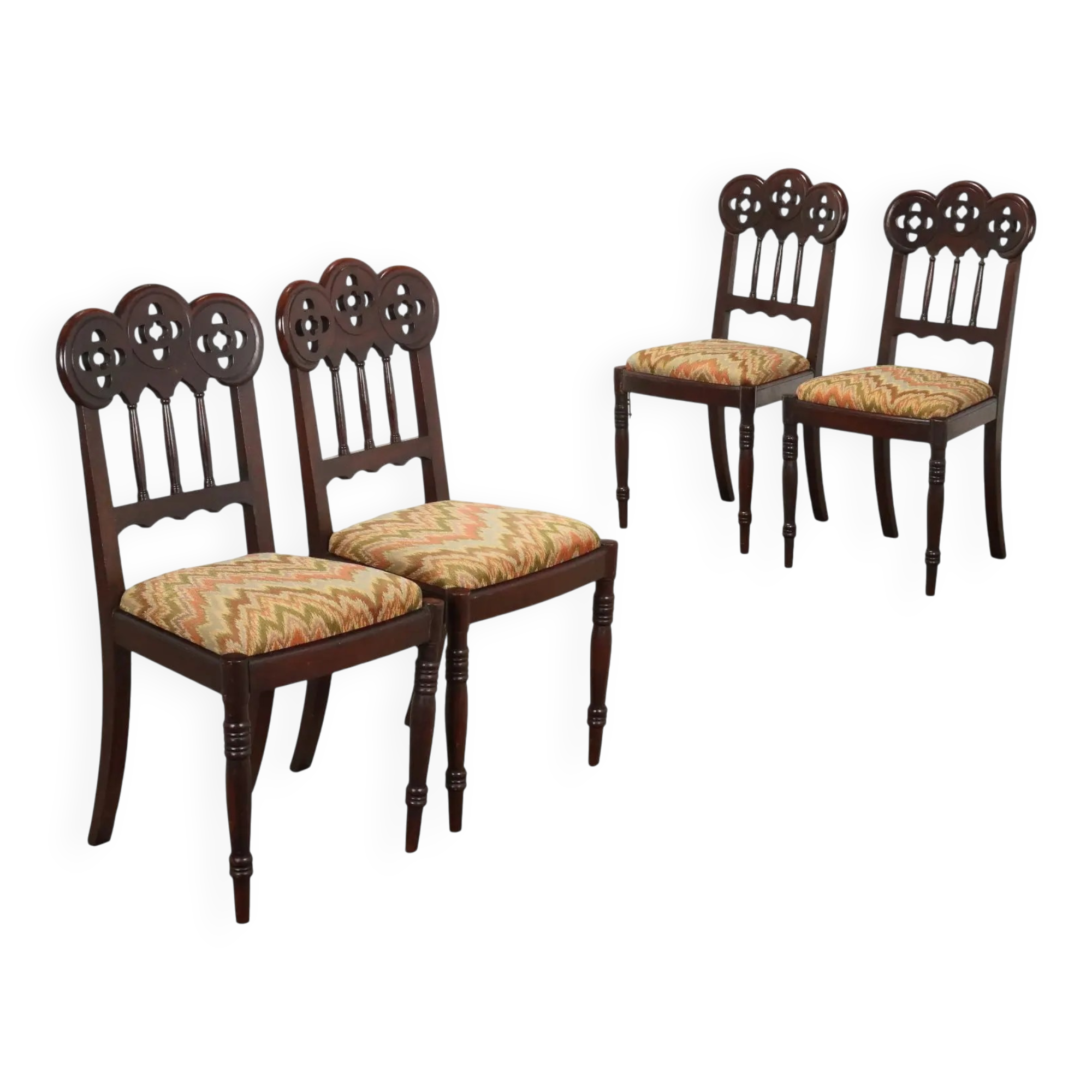 Antique neo-Gothic mahogany chairs, Italy, 19th century