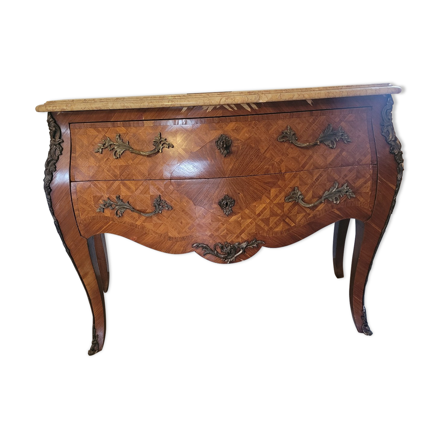 Curved chest of drawers in Louis XV style marquetry