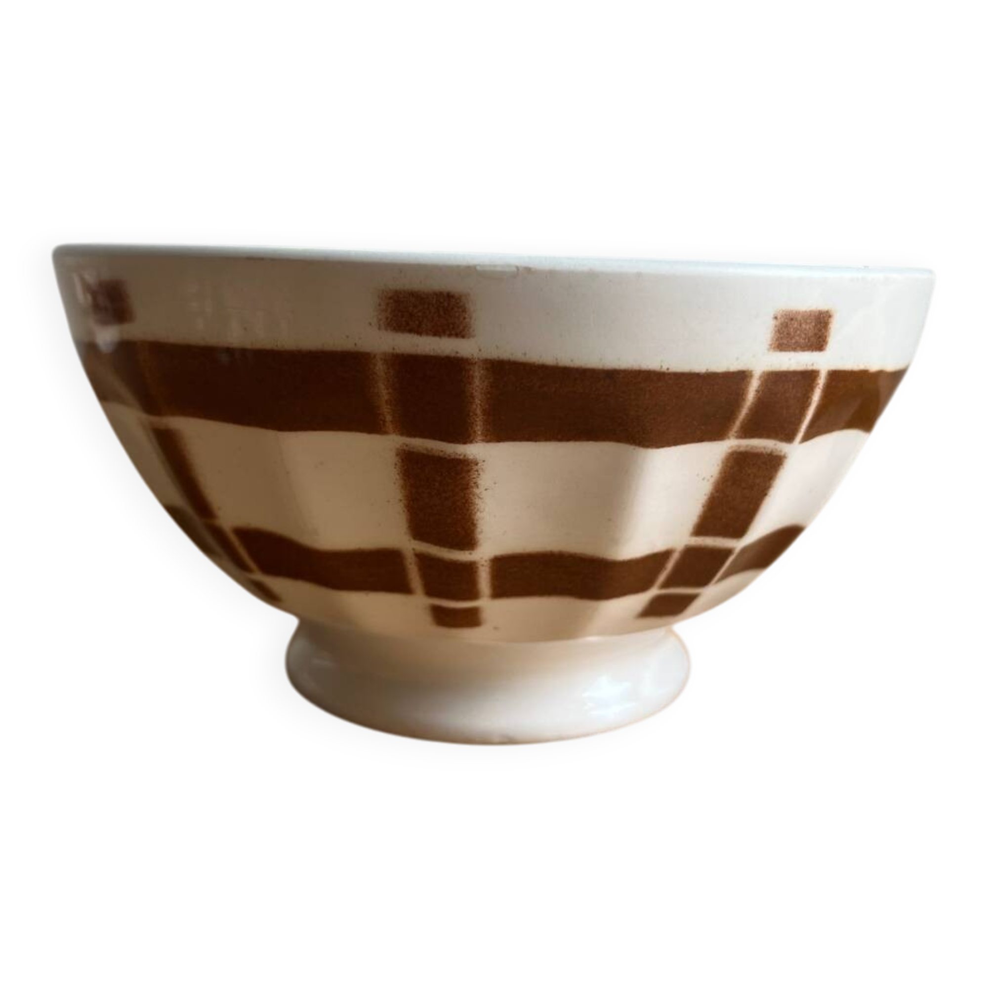 Antique faceted bowl on earthenware pedestal