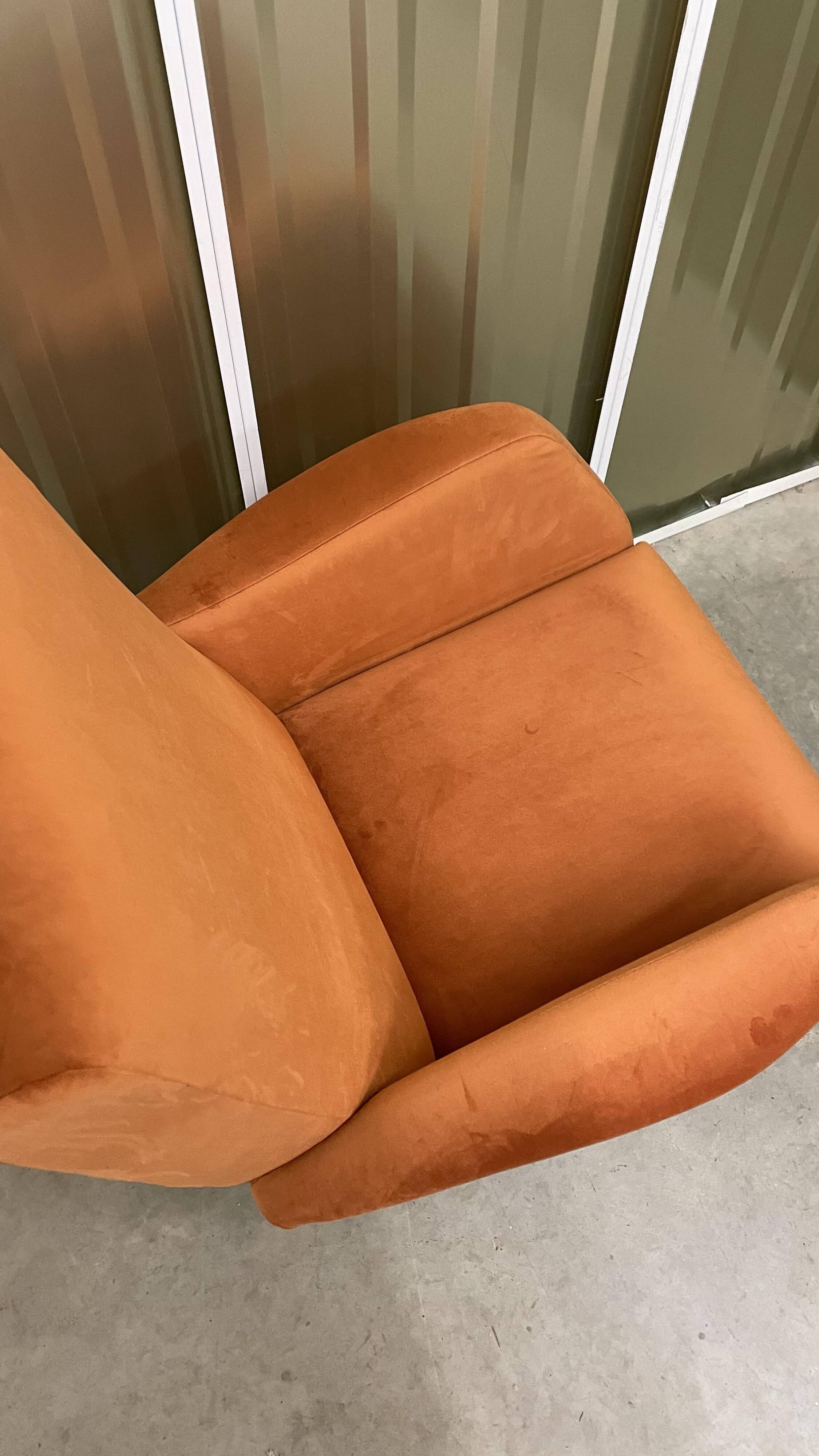 Italian armchair compass feet italy 60s reupholstered